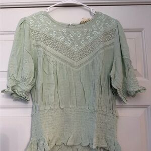IN LOOM Mint Green Embroidered Peasant Blouse